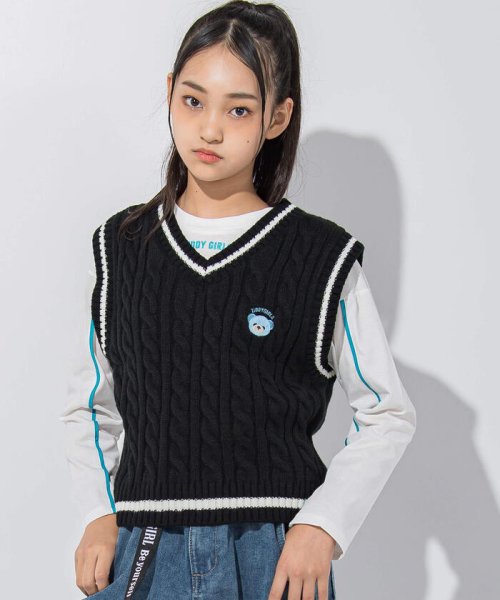 ZIDDY(ジディー)/【 ニコ☆プチ 掲載 】クマ刺繍ベスト＆ロゴTシャツセット(130~160cm)/ブラック