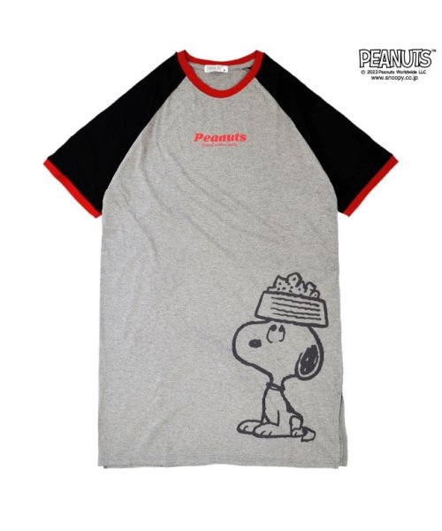  PEANUTS( ピーナッツ)/スヌーピー ラグラン スーパーBIGシャツ ワンピース ピーナッツ PEANUTS/杢グレー