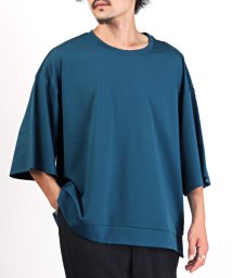 LUXSTYLE(ラグスタイル)/クルーネックポンチBIG五分袖Tシャツ/Tシャツ メンズ 半袖 5分袖 レディース 無地 ビッグシルエット/ブルー