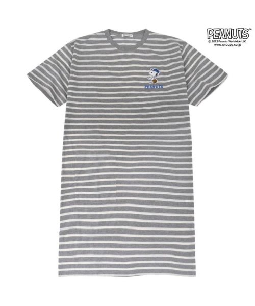  PEANUTS( ピーナッツ)/スヌーピー ボーダー ビッグTシャツ 半袖 Tシャツ 春夏 PEANUTS/杢グレー