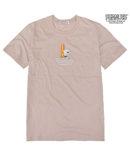  PEANUTS( ピーナッツ)/スヌーピー ピーナッツ Tシャツ トップス 半袖 刺繍 SNOOPY PEANUTS/ピンクベージュ