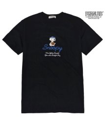  PEANUTS( ピーナッツ)/スヌーピー ピーナッツ Tシャツ トップス 半袖 刺繍 SNOOPY PEANUTS/ブラック