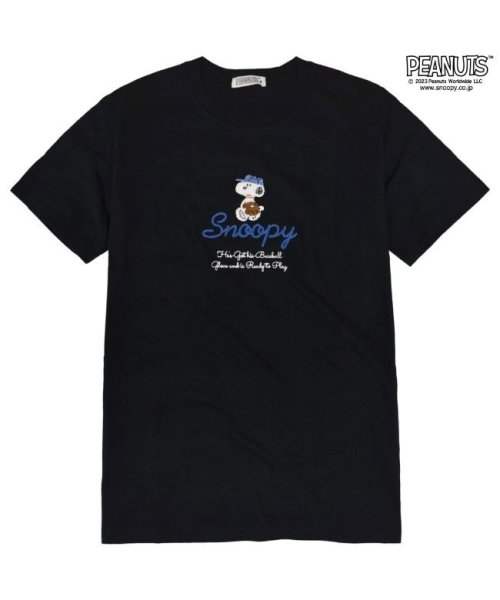  PEANUTS( ピーナッツ)/スヌーピー ピーナッツ Tシャツ トップス 半袖 刺繍 SNOOPY PEANUTS/ブラック