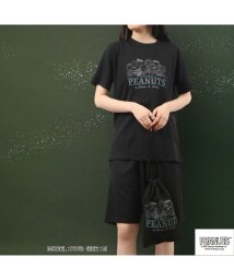  PEANUTS( ピーナッツ)/スヌーピー Tシャツ パンツ 上下 セット 半袖 巾着 プリント トップス ボトムス 部屋着 パジャマ SNOOPY PEANUTS/ブラック