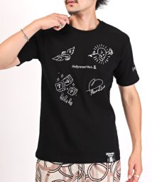 LUXSTYLE(ラグスタイル)/Hollywood rich.&(ハリウッドリッチ)スムース手書き風刺繍半袖Tシャツ/Tシャツ メンズ 半袖 手書き風 刺繍 スムース/ブラック