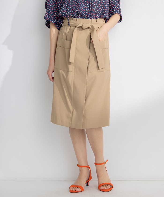 ベルト付】リネン混オックスストレッチ キュロットパンツ(505476658