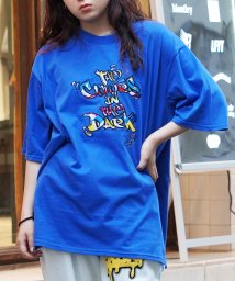1111clothing(ワンフォークロージング)/オーバーサイズ Tシャツ メンズ ビッグTシャツ レディース ビッグシルエットTシャツ 半袖Tシャツ グラフィティ ロゴ ワッペン 刺繍 トップス 半袖/ブルー