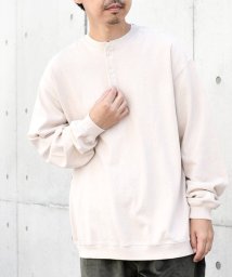 SHIPS any MEN(シップス　エニィ　メン)/SHIPS any: COTTON USA ガーメントダイ ヘビーウェイト ヘンリーネック Tシャツ (ロンT)◇/ベージュ