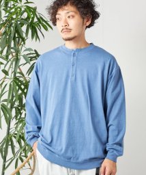 SHIPS any MEN(シップス　エニィ　メン)/SHIPS any: COTTON USA ガーメントダイ ヘビーウェイト ヘンリーネック Tシャツ (ロンT)◇/ブルー