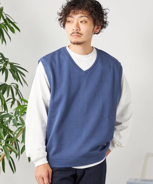 SHIPS any MEN(シップス　エニィ　メン)/SHIPS any: COTTON USA ガーメントダイ スウェット Vネック ベスト◇/ネイビー