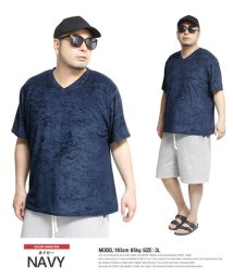 one colors(ワンカラーズ)/半袖 Tシャツ メンズ 大きいサイズ Vネック パイル素材 シンプル 無地 カットソー VネックTシャツ パイル生地 トップス ルームウェア 部屋着 スポーツ /ネイビー