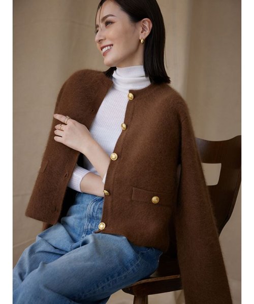 ラクーンブレンドノーカラーニットジャケット 