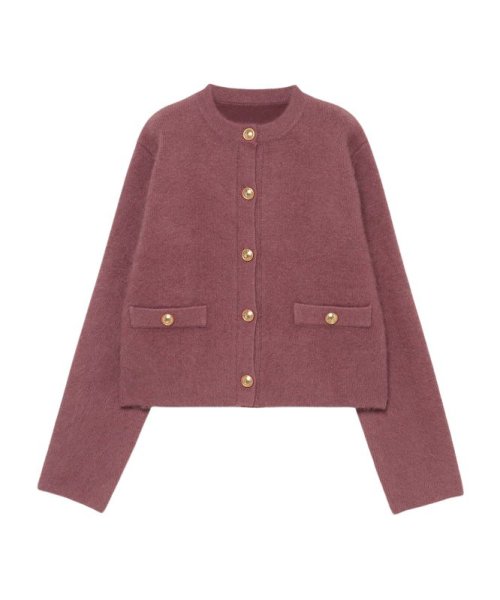 ラクーンブレンドノーカラーニットジャケット 