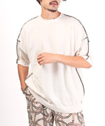 LUXSTYLE(ラグスタイル)/ハンドステッチクルーネック半袖ニット/ニット メンズ ニットソー 半袖 セーター ステッチ/ホワイト