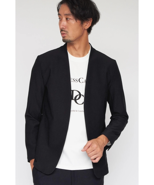 HIGH STREET∴4WAYグレンチェックジャガードノーカラージャケット