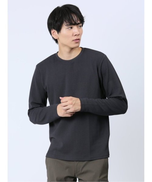 TAKA-Q(タカキュー)/ふくれジャガード チェック柄 クルーネック 長袖 メンズ Tシャツ カットソー カジュアル インナー ビジネス ギフト プレゼント/グレー