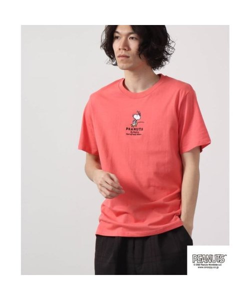  PEANUTS( ピーナッツ)/スヌーピー  Tシャツ 半袖 ワンポイント 刺繍 SNOOPY PEANUTS/ピンク