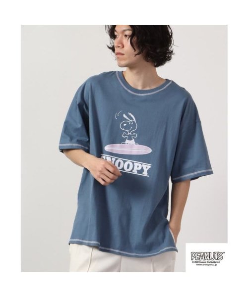  PEANUTS( ピーナッツ)/スヌーピー Tシャツ 半袖 サーフ 夏 プリント SNOOPY PEANUTS/ブルー