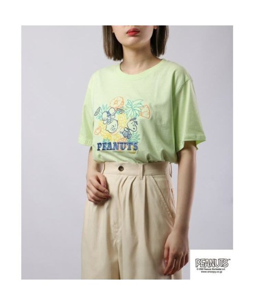  PEANUTS( ピーナッツ)/スヌーピー  Tシャツ トップス 半袖 線画 刺繍 フルーツ SNOOPY PEANUTS/ライトグリーン