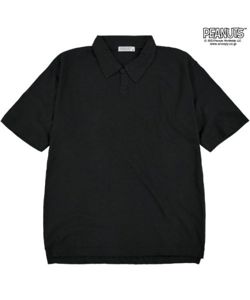  PEANUTS( ピーナッツ)/スヌーピー ポロシャツ シャツ 半袖  刺繍 SNOOPY PEANUTS/ブラック