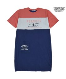  PEANUTS( ピーナッツ)/スヌーピー チャーリーブラウン サリー Tシャツ BIG トップス 半袖 レディース 切替 プリント SNOOPY PEANUTS/ネイビー