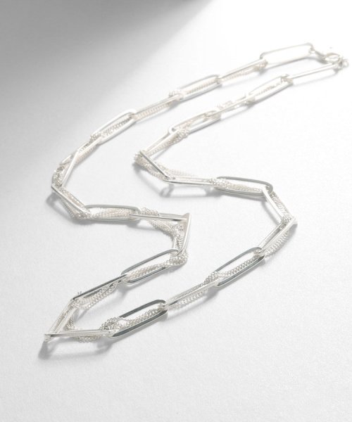 シルバー ミックスチェーン フラットカーブ スルー ネックレス 