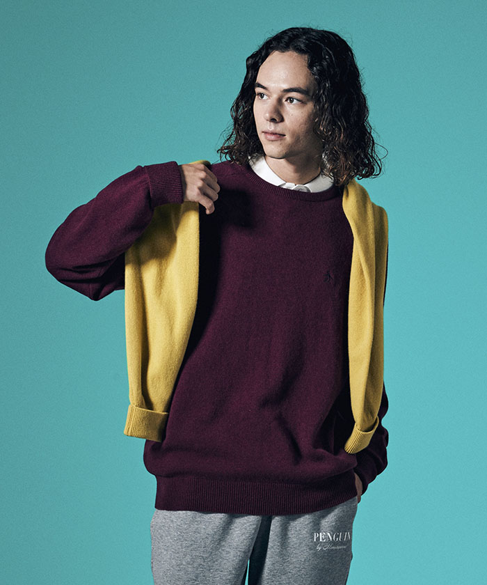 LAMS WOOL SADDLE SHOULDER CREW SWEATER / ラムズウールサドル