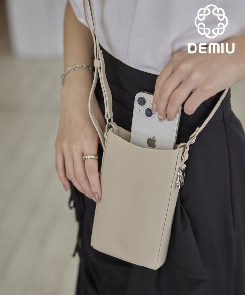 Demiu(Demiu)/全機種対応◎【Demiu / デミュ】Petit Smartphone Bag スマホバッグ ショルダーバッグ スマホショルダー 本革 カウレザー 牛革/ベージュ