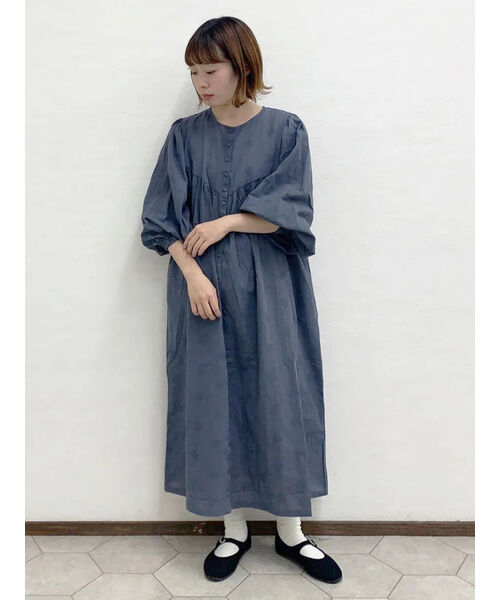 【ルネ】TISSUE社製 リネン フラワー刺繍 ワンピース 総刺繍ワンピース 麻