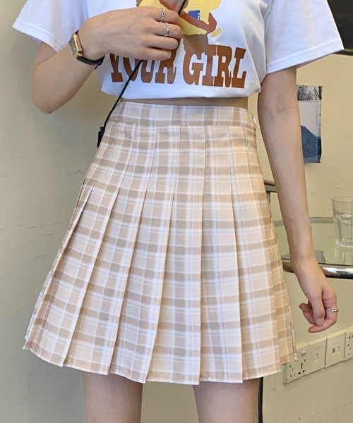 セール】チェック柄 ハイウエスト プリーツミニスカート ma 【即納  