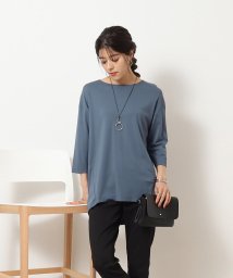 SHOO・LA・RUE(シューラルー)/【7分袖／晩夏も】とろみ素材 バックタック ゆるシルエットTシャツ/ブルー（092）