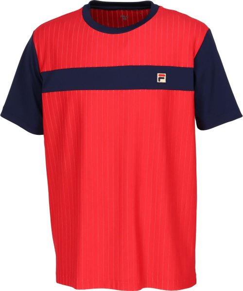 FILA（ZETT Mens）(フィラ（ゼット　メンズ）)/【テニス】ストライプライン切替 クルーネック Tシャツ メンズ/レッド