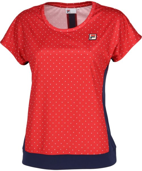 FILA（ZETT Ladies）(フィラ（ゼット　レディース）)/【テニス】サイドライン スクエアドット クルーネック Tシャツ レディース/レッド