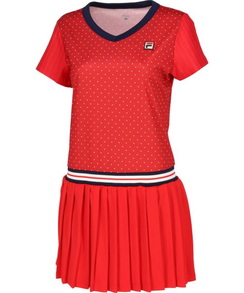 FILA（ZETT Ladies）(フィラ（ゼット　レディース）)/【テニス】スクエアドット Vネックワンピース レディース/レッド