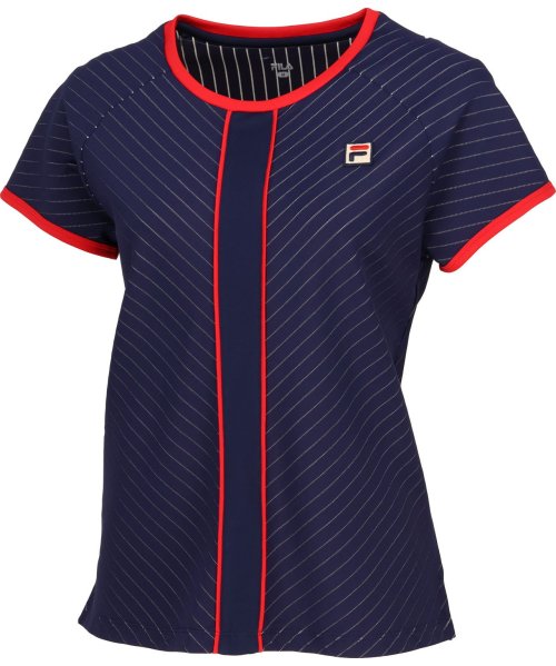 FILA（ZETT Ladies）(フィラ（ゼット　レディース）)/【テニス】ストライプジャガード バイアス ラウンドネック Tシャツ レディース/ネイビー