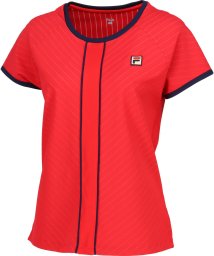 FILA（ZETT Ladies）(フィラ（ゼット　レディース）)/【テニス】ストライプジャガード バイアス ラウンドネック Tシャツ レディース/レッド