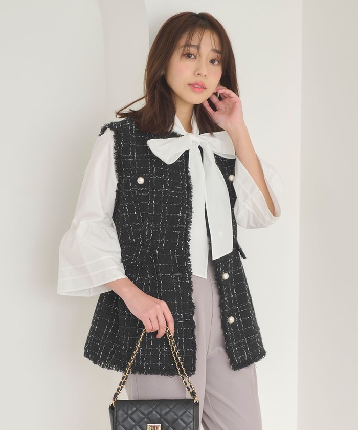 好評につき追加生産決定！】ツイードペプラム ジレ | more ジレ ベスト