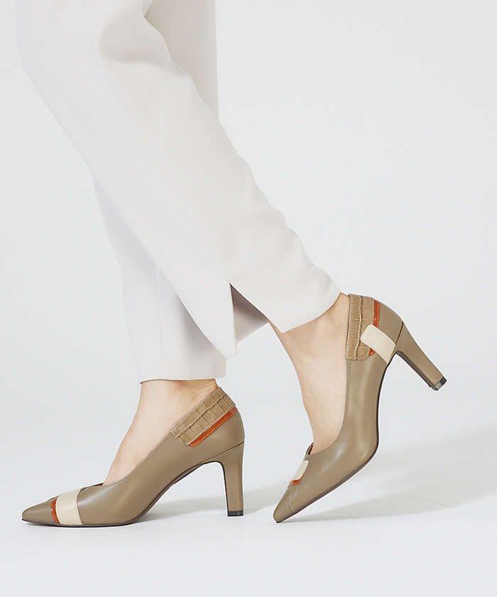 AuBANNISTER ポインテッドパッチワーク8cmヒールパンプス ベージュ 37 AuBANNISTER ポインテッドパッチワーク8cmヒールパンプス ベージュ 37