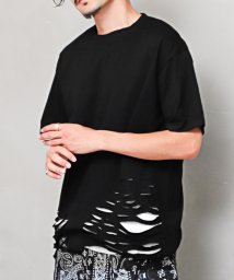 LUXSTYLE(ラグスタイル)/ダメージ加工半袖Tシャツ/Tシャツ メンズ レディース 半袖 ダメージ 穴あき ゆったり トップス カットソー/ブラック