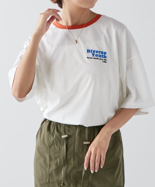 NICE CLAUP OUTLET(ナイスクラップ　アウトレット)/人気シリーズ、楕円リンガーTシャツ/オフ