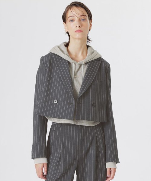 【ドラマ着用商品】ボックスクロップドジャケット 裏地 表地 ブラウン