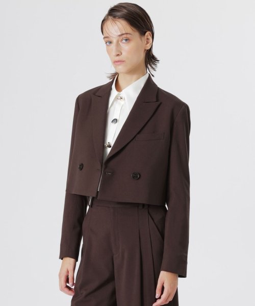 【ドラマ着用商品】ボックスクロップドジャケット 裏地 表地 ブラウン