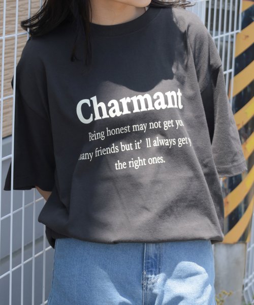 make a ray(make a ray)/【make a ray！別注】シンプル カレッジロゴ California/Charmant プリントTシャツ/半袖T/ビッグシルエット/チャコールグレイ