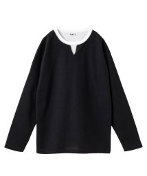 MAC HOUSE(men)(マックハウス（メンズ）)/NAVY ネイビー キーネックフェイクレイヤード長袖Tシャツ QMH/03900FW/チャコール