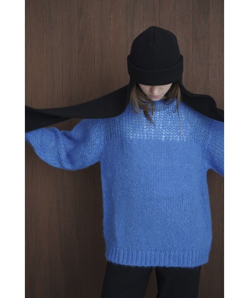 CLANE(クラネ)/HALF SHEER LOOSE MOHAIR KNIT TOPS/BLUE