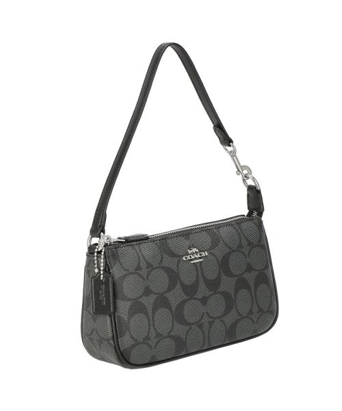 COACH コーチ 黒レザー×シグネチャー アクセサリーポーチ アクセポ  