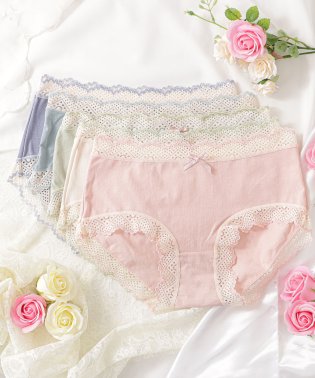 Lace Ladies/【5枚セット】コットン レース ショーツ レディース 下着 スタンダード ノーマル フルバック ゆったり ストレスフリー シンプル ナチュラル フェミニン アン/505491628