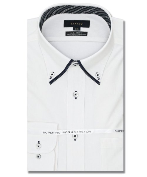 TAKA-Q(タカキュー)/ノーアイロンストレッチ スタンダードフィット ボタンダウン 長袖 シャツ メンズ ワイシャツ ビジネス yシャツ 速乾 ノーアイロン 形態安定/ホワイト