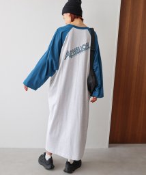 and　Me...(アンドミー)/配色ラグラン 長袖 プリント Tシャツワンピース/ライトベージュ系1