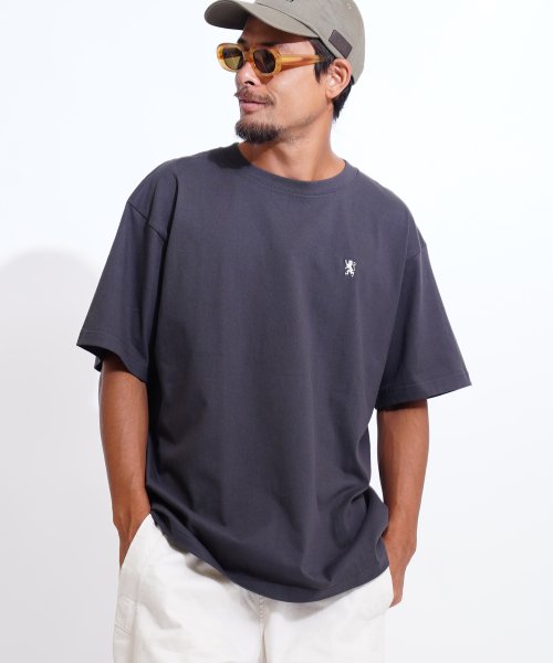 GIORDANO(ジョルダーノ)/6.2oz スモールライオン刺繍Tシャツ/ブラック